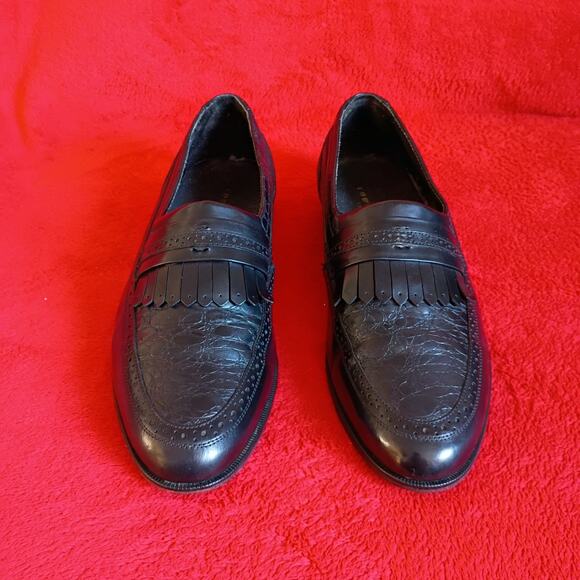 VTG Leather Kiltie Loafers Wingtip Brogue Detail Men Sz 10D Black Old Money 80s main image 6